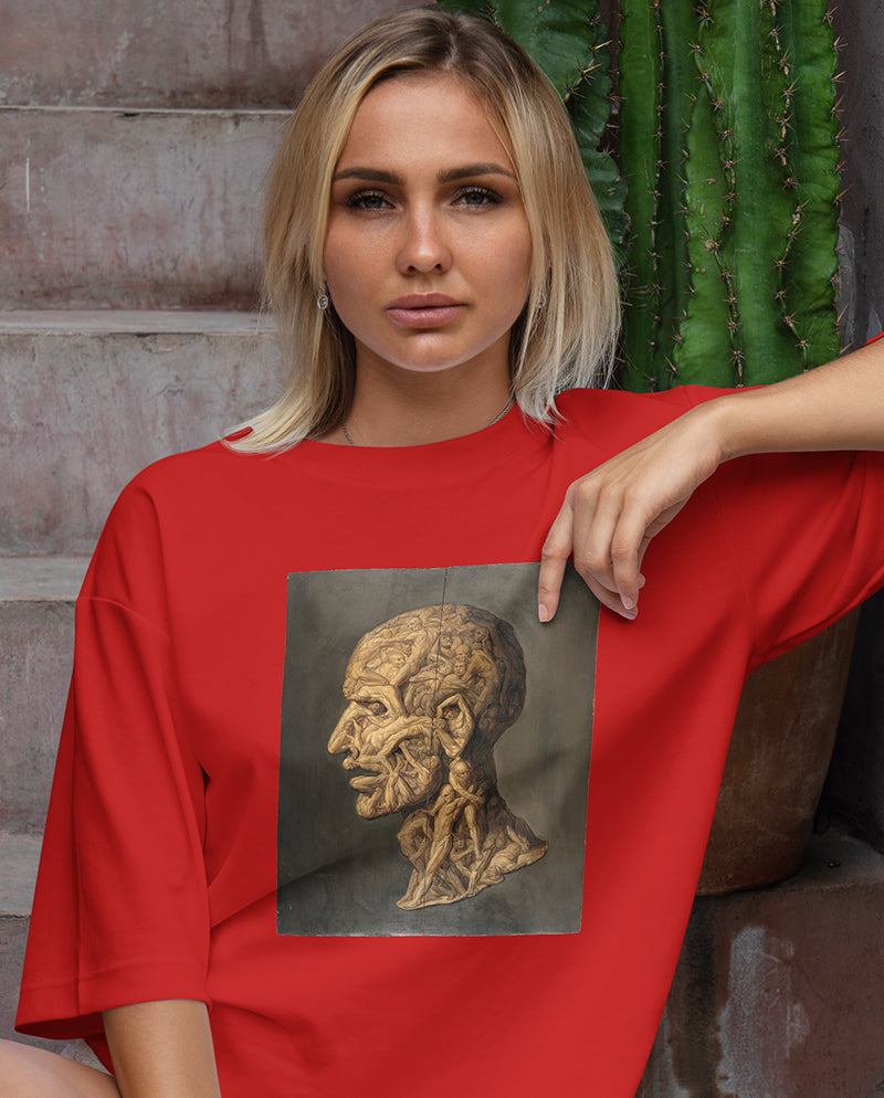 Çıplak Vücutlardan Oluşan Adam Kafası Oversize Tişört