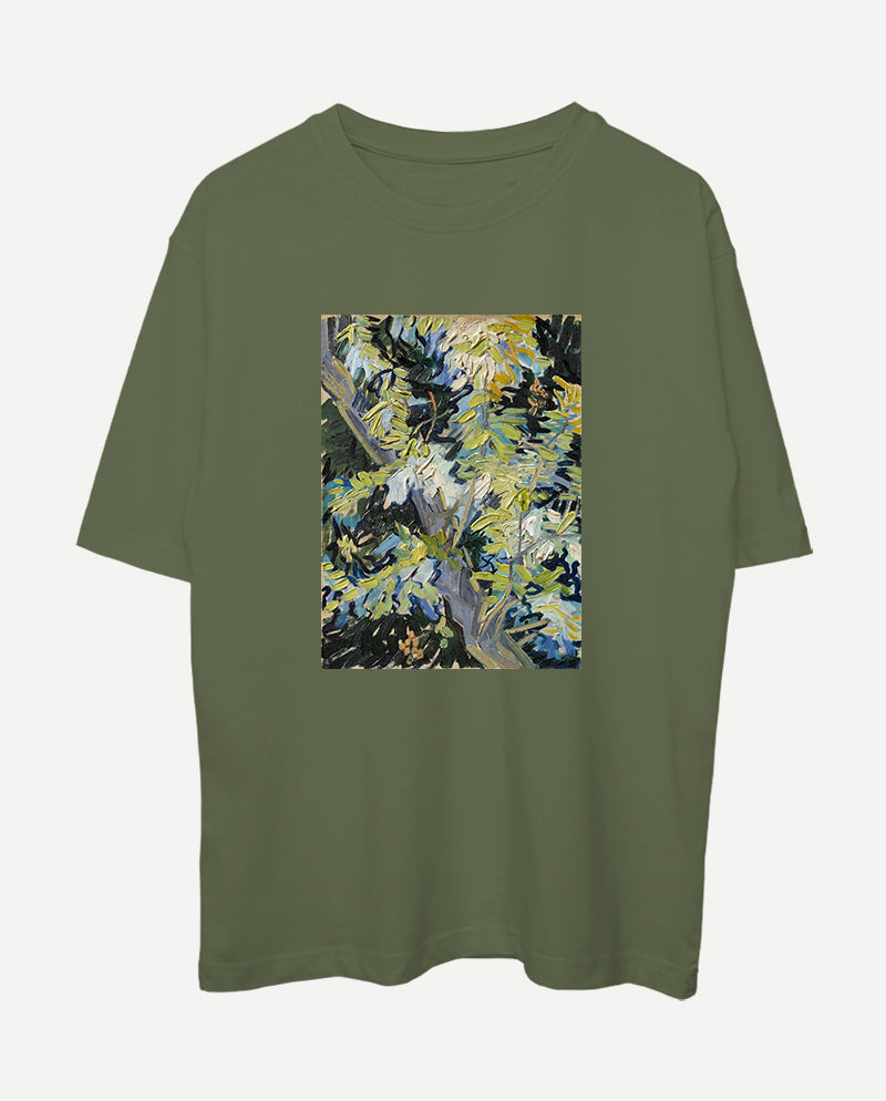 Çiçek Açan Akasya Dalları Oversize Tişört