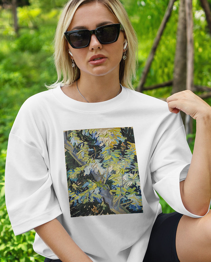 Çiçek Açan Akasya Dalları Oversize Tişört