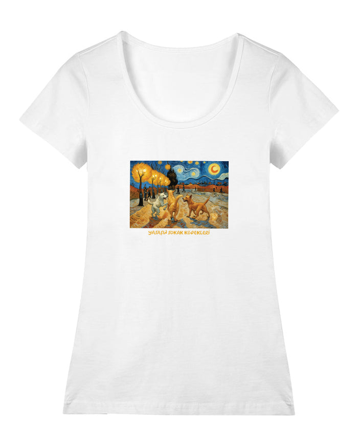 Gece Yürüyüşü - Van Gogh Sokakta Geniş Yaka Tişört
