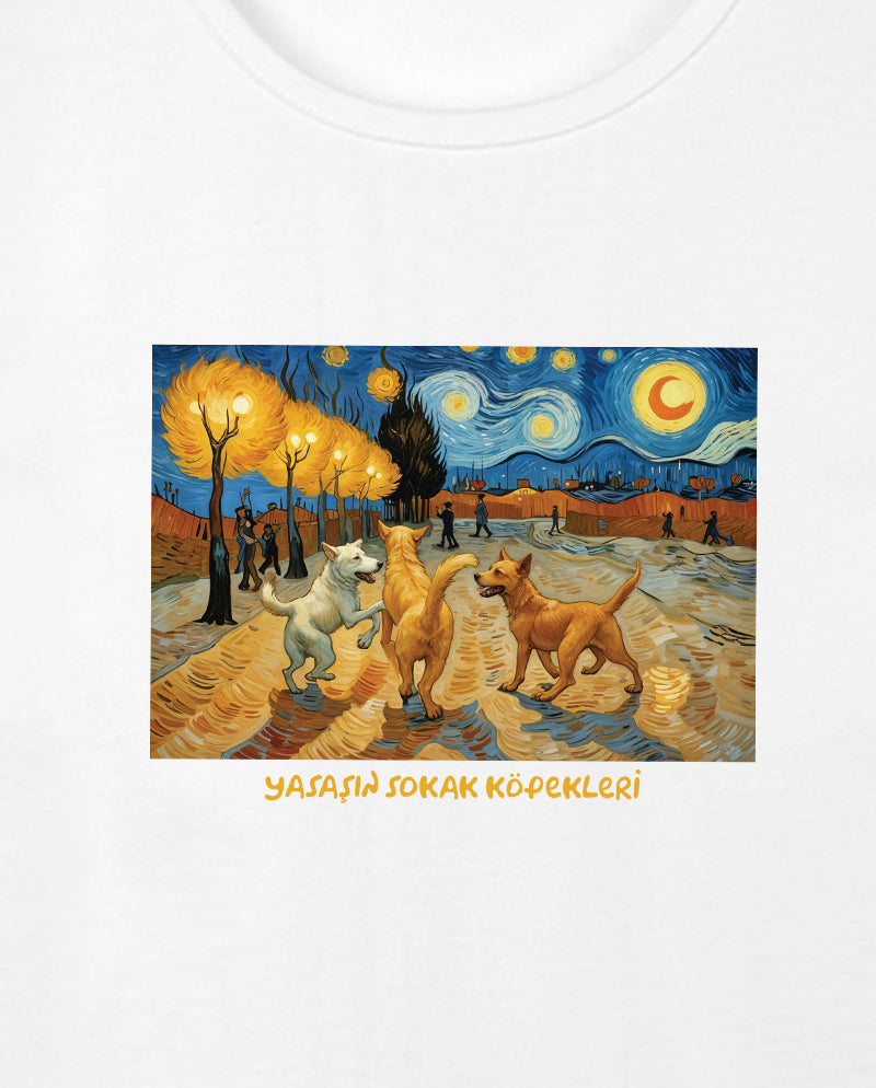 Gece Yürüyüşü - Van Gogh Sokakta Geniş Yaka Tişört