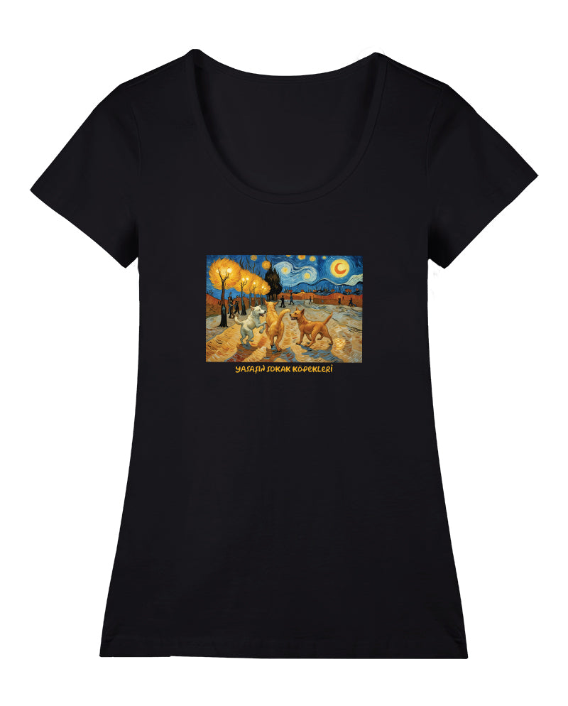 Gece Yürüyüşü - Van Gogh Sokakta Geniş Yaka Tişört