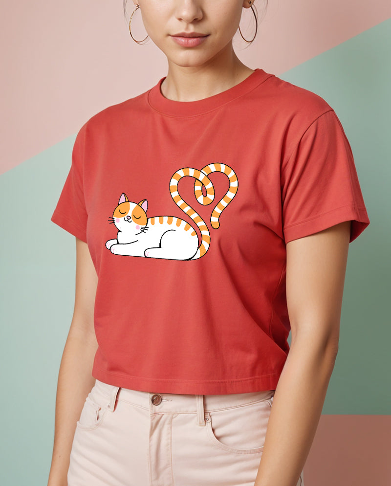 Kalpli Kedi Crop Tişört