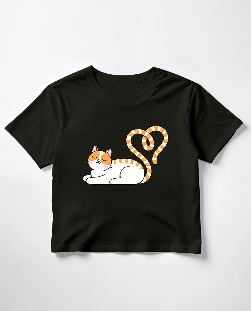 Kalpli Kedi Crop Tişört