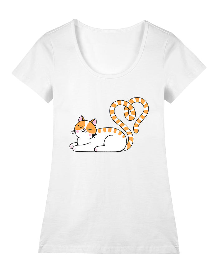 Kalpli Kedi Geniş Yaka Tişört