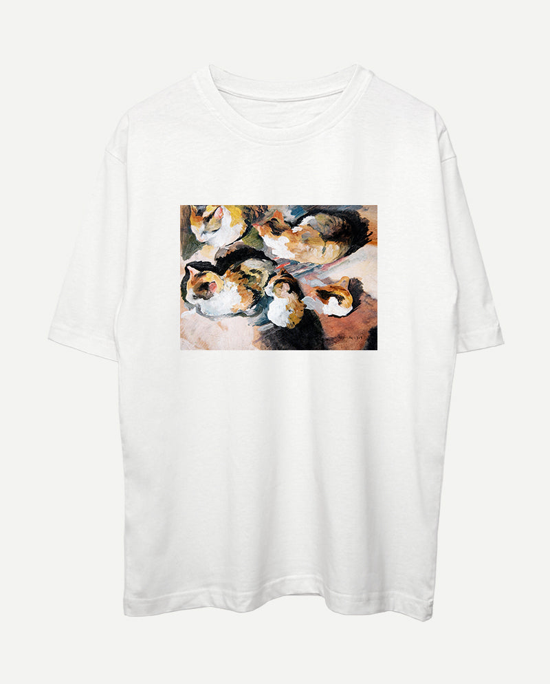 Kedi Çalışması Oversize Tişört