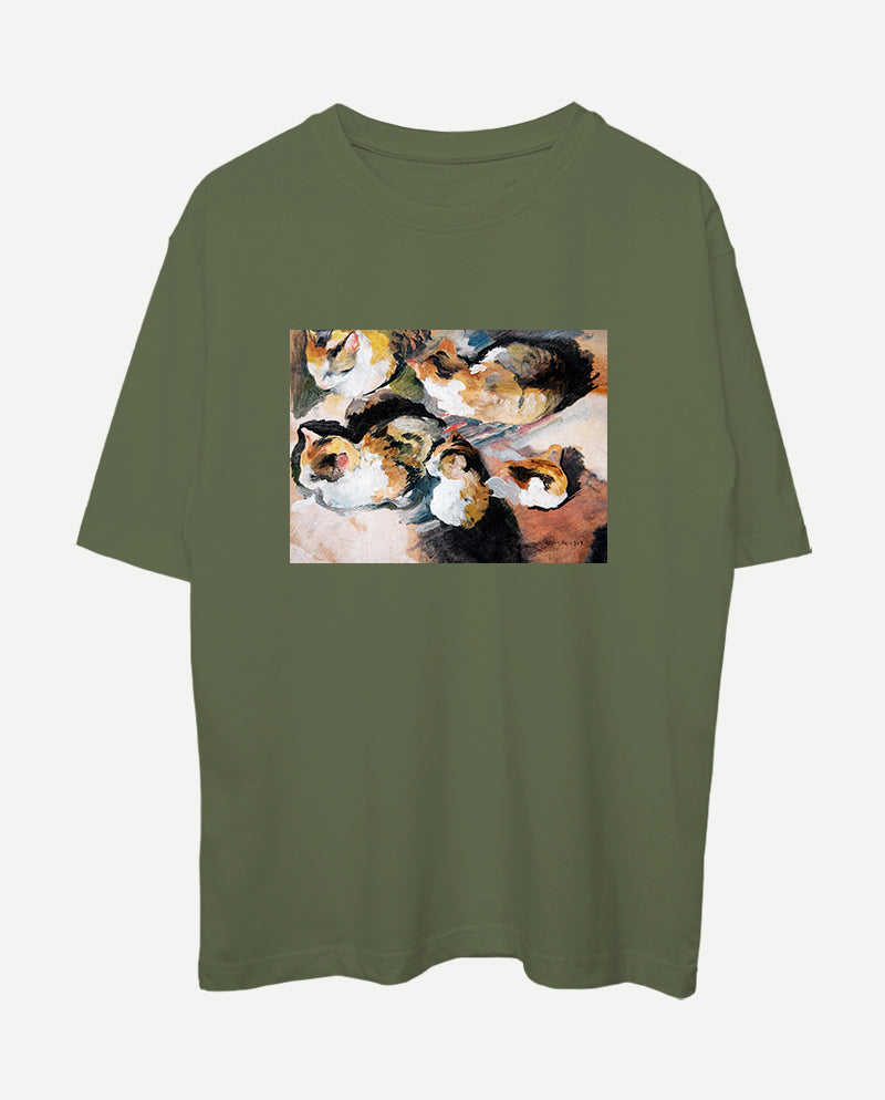 Kedi Çalışması Oversize Tişört