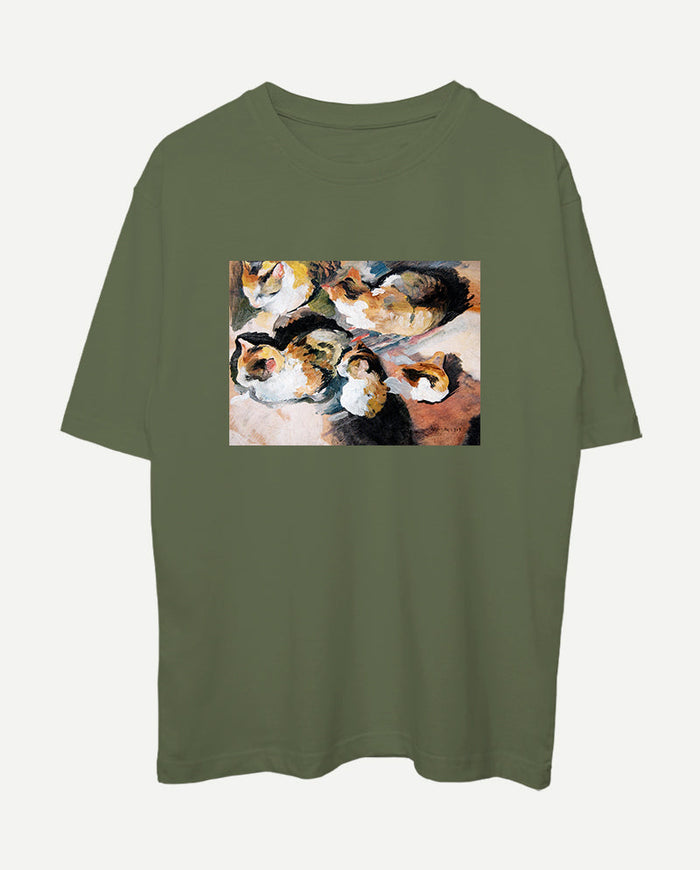 Kedi Çalışması Oversize Tişört