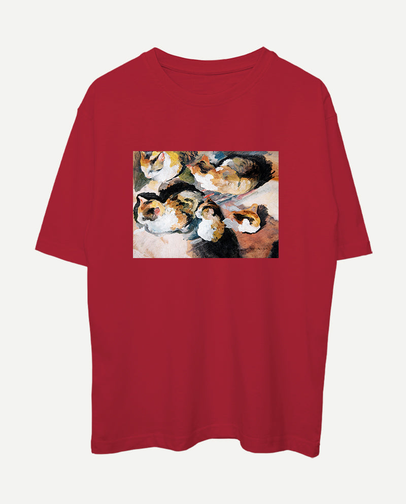 Kedi Çalışması Oversize Tişört