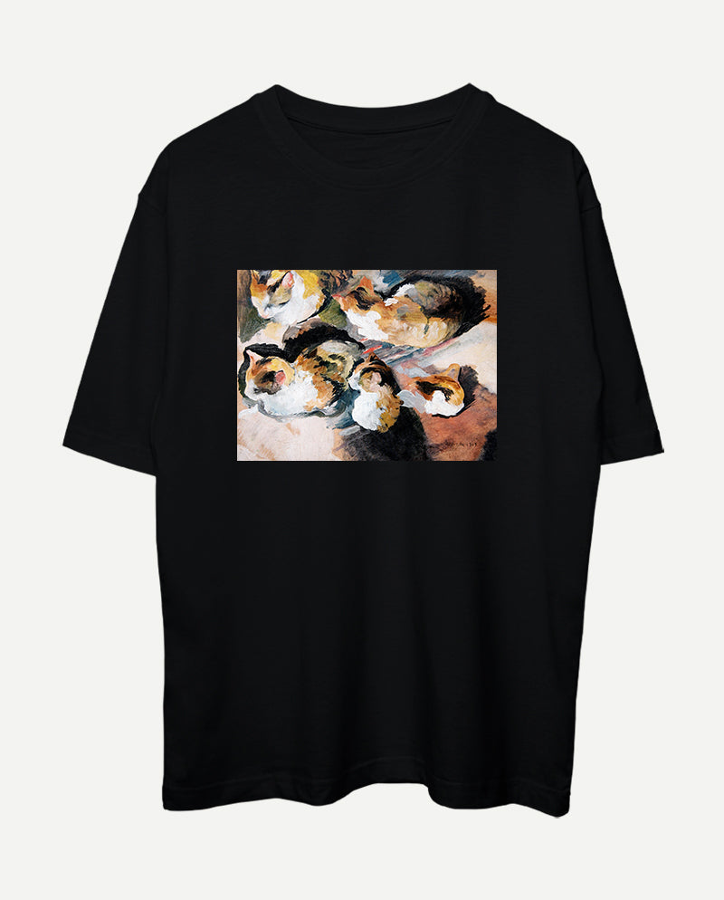 Kedi Çalışması Oversize Tişört