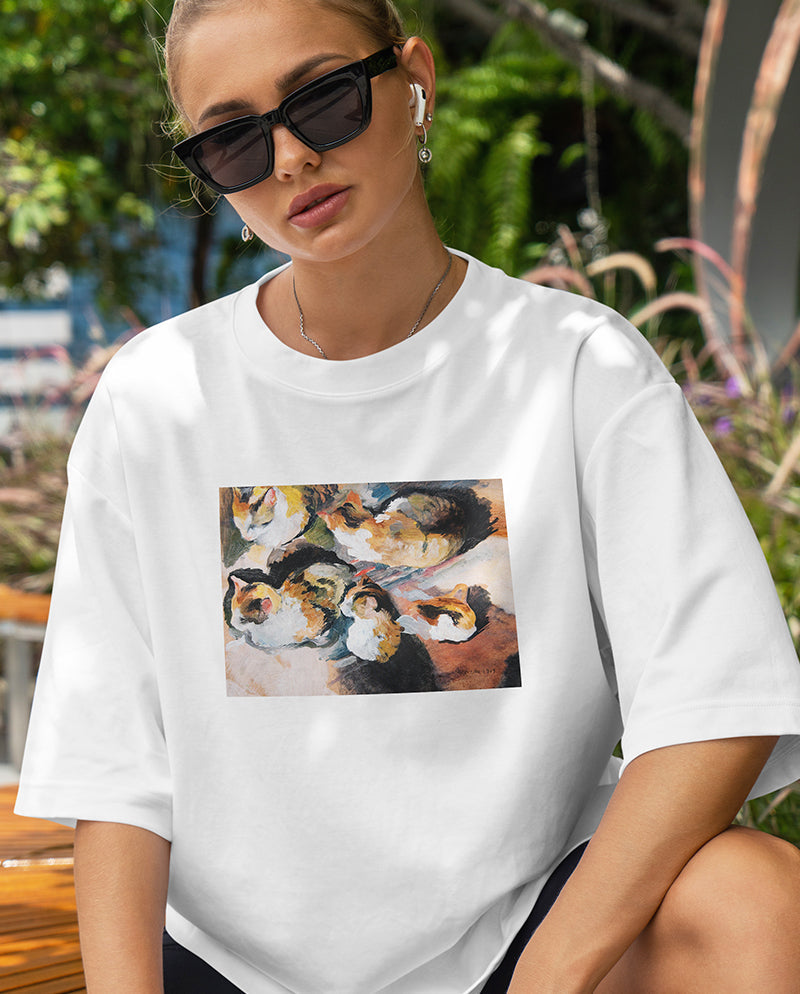 Kedi Çalışması Oversize Tişört