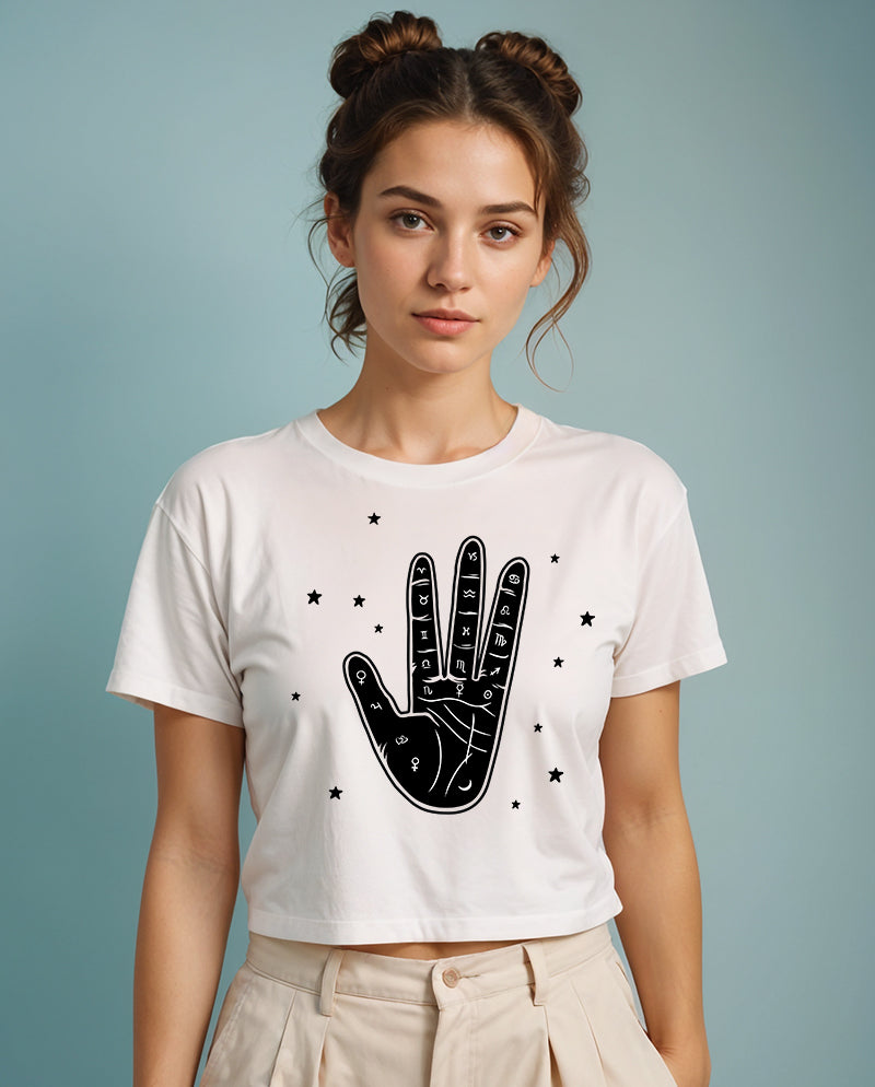 Kosmotik El Falı Crop Tişört