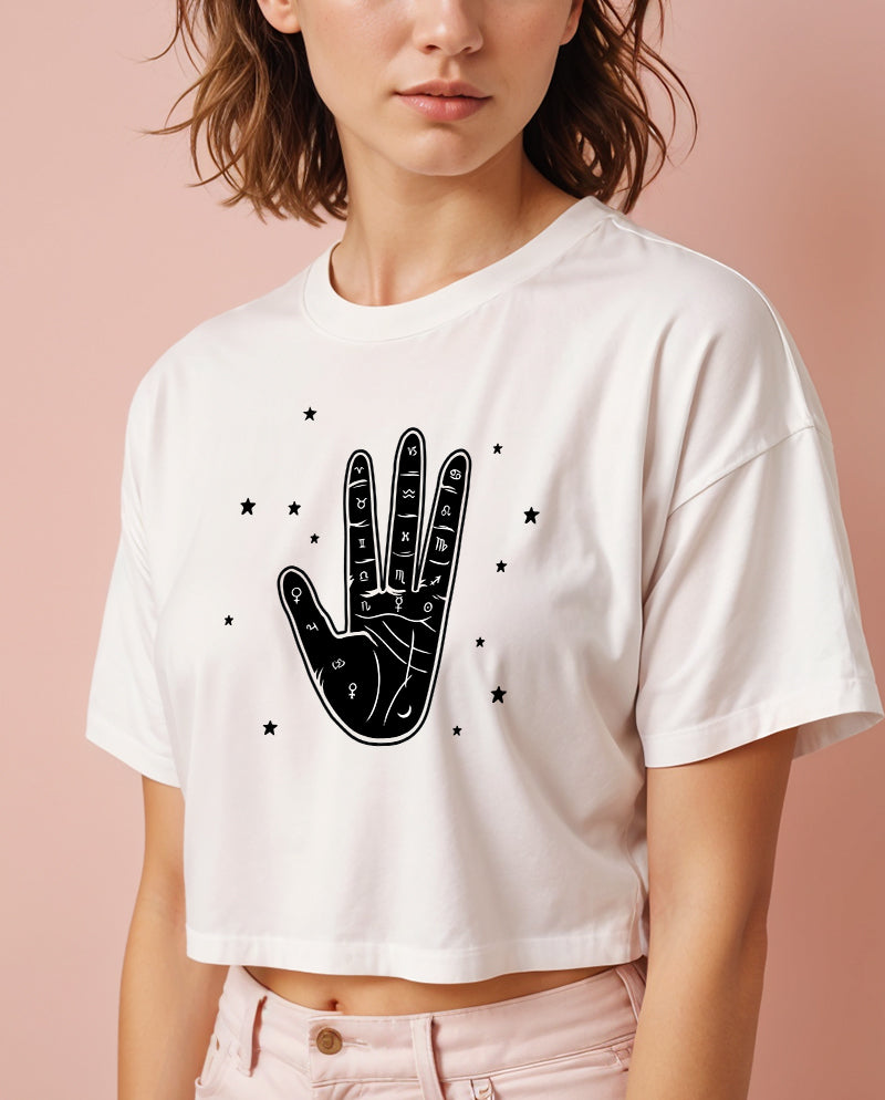 Kosmotik El Falı Crop Tişört