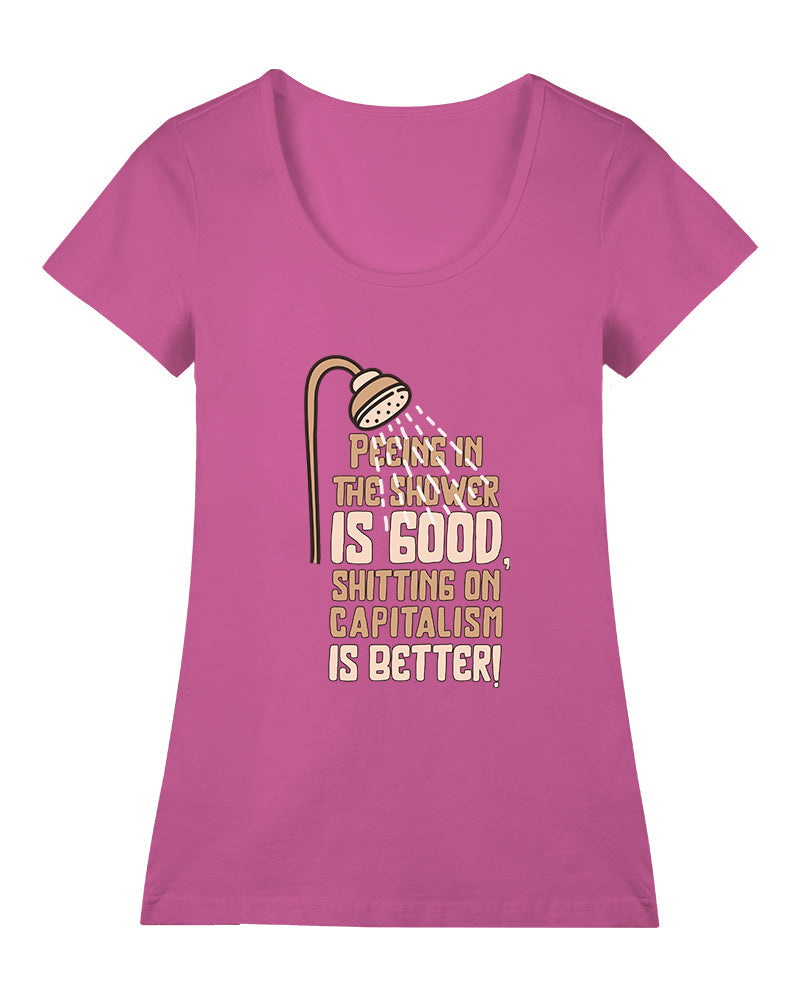 Sh*tting on capitalism Geniş Yaka Tişört