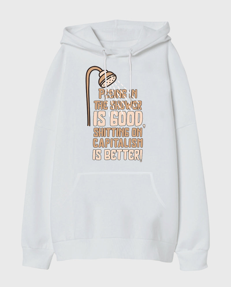 Sh*tting on capitalism Oversize Unisex Kapüşonlu Sweatshirt