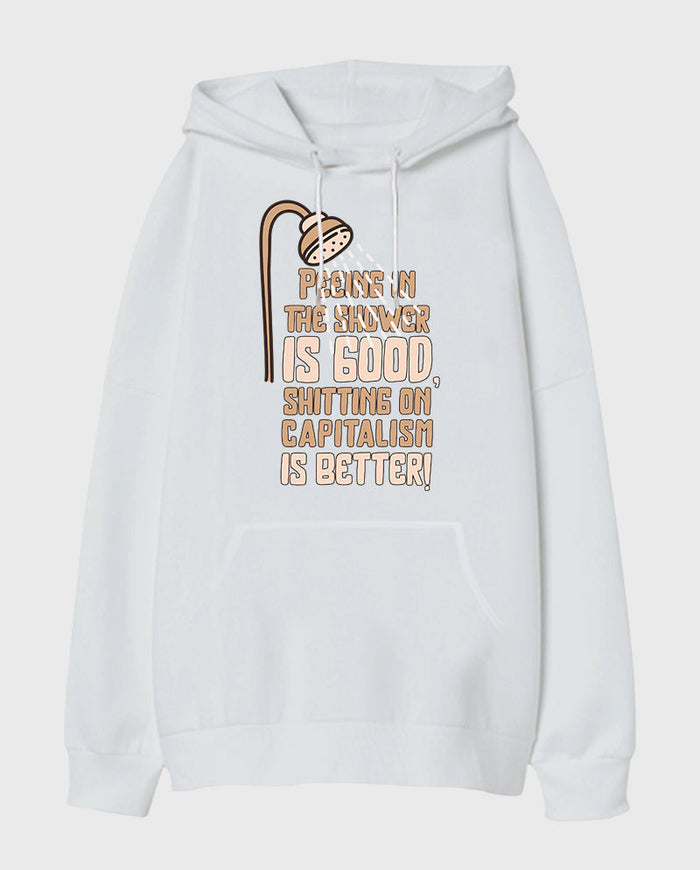 Sh*tting on capitalism Oversize Unisex Kapüşonlu Sweatshirt