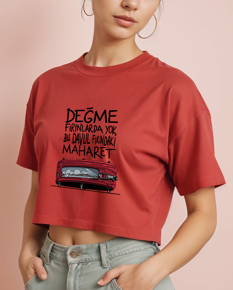 Davul Fırınlı Crop Tişört