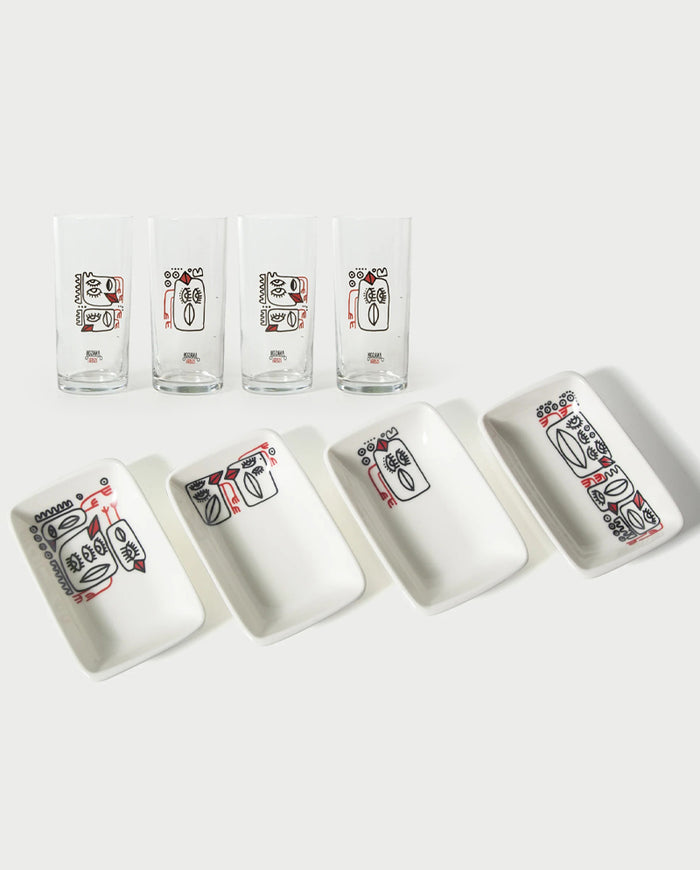 Dudaklı Kuşlar Rakı Kadehi+Meze Tabağı Seti