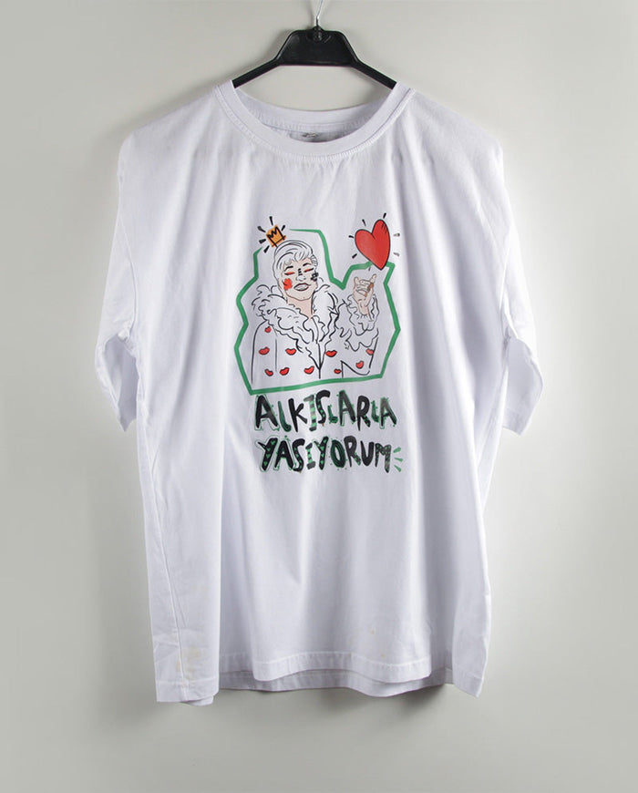 D251.Glam Bahtiyar Oversize Tişört Beyaz S