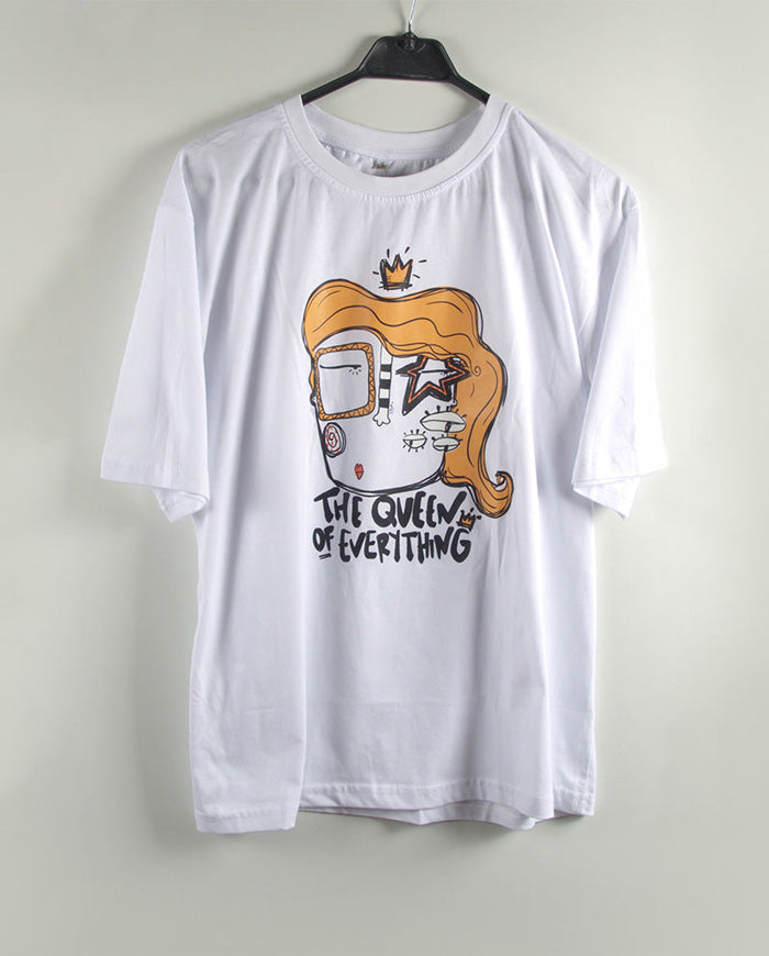 D250.Queen of Everything Oversize Tişört Beyaz S