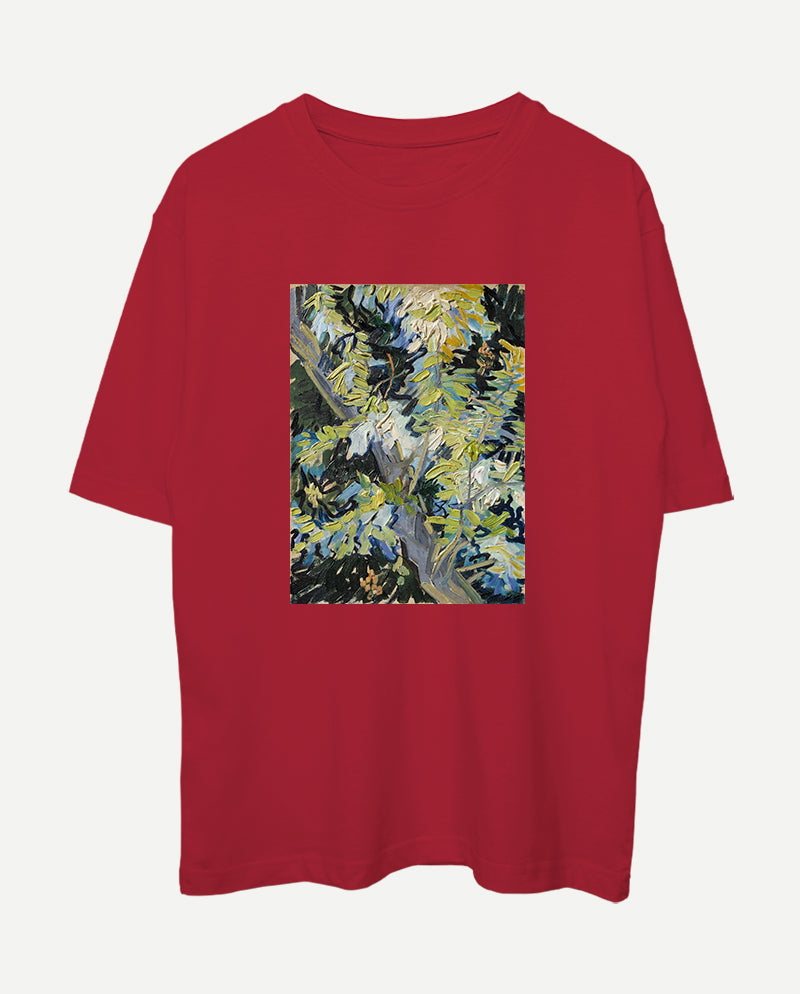 Çiçek Açan Akasya Dalları Oversize Tişört