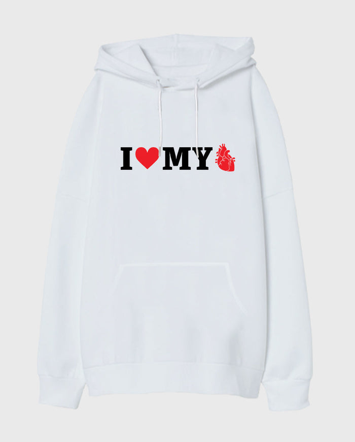 Kalbini Sev Oversize Unisex Kapüşonlu Sweatshirt