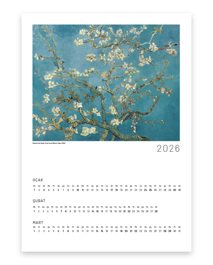Van Gogh - Badem Çiçekleri 2026 Ocak - Şubat - Mart Takvimi, Poster